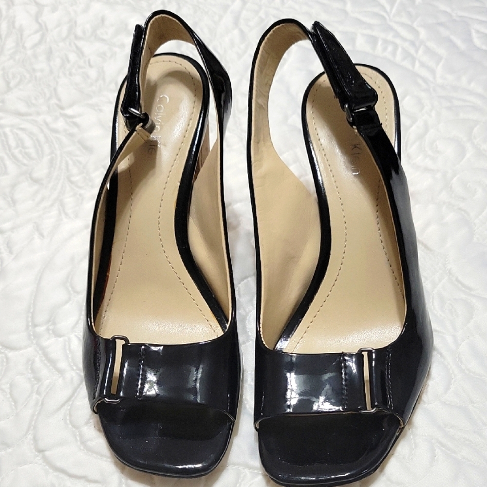 Calvin Klein Vina Black Patent Leather Heels